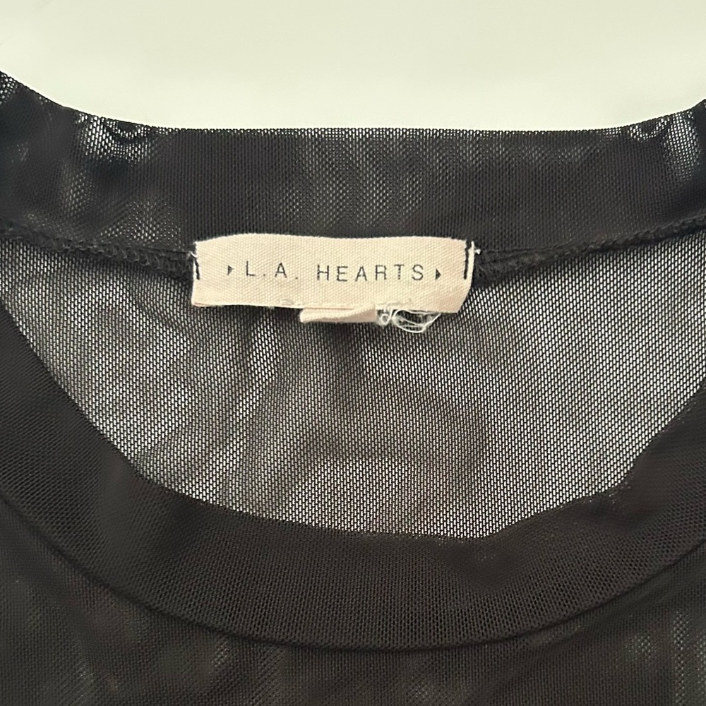 ⭐️ L.A. Hearts Black Sheer Mesh Short Sleeve Top Size Medium - Picture 4 of 9